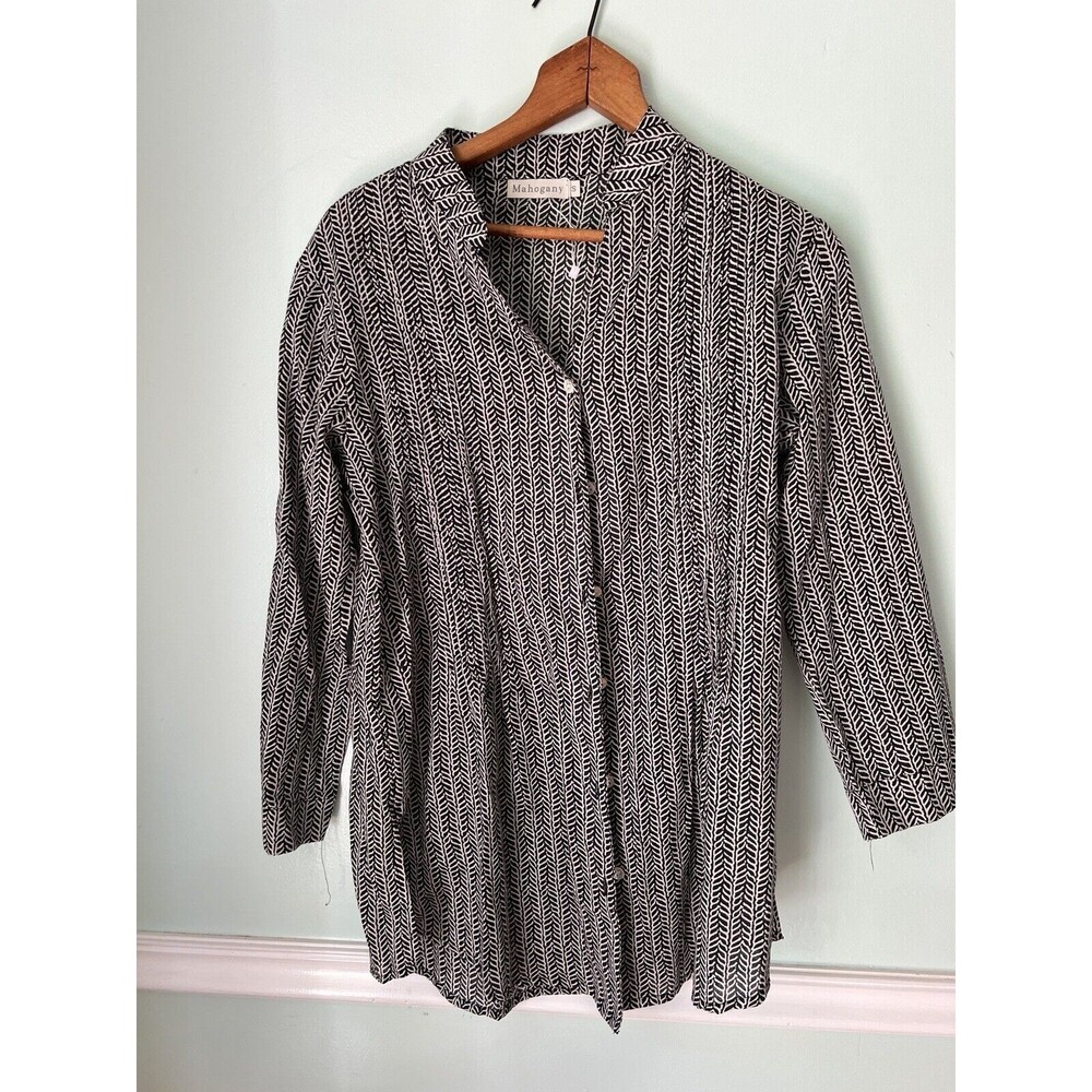 Mahogany women's size S Top Frida‎ tunic shirt cotton Black White modest